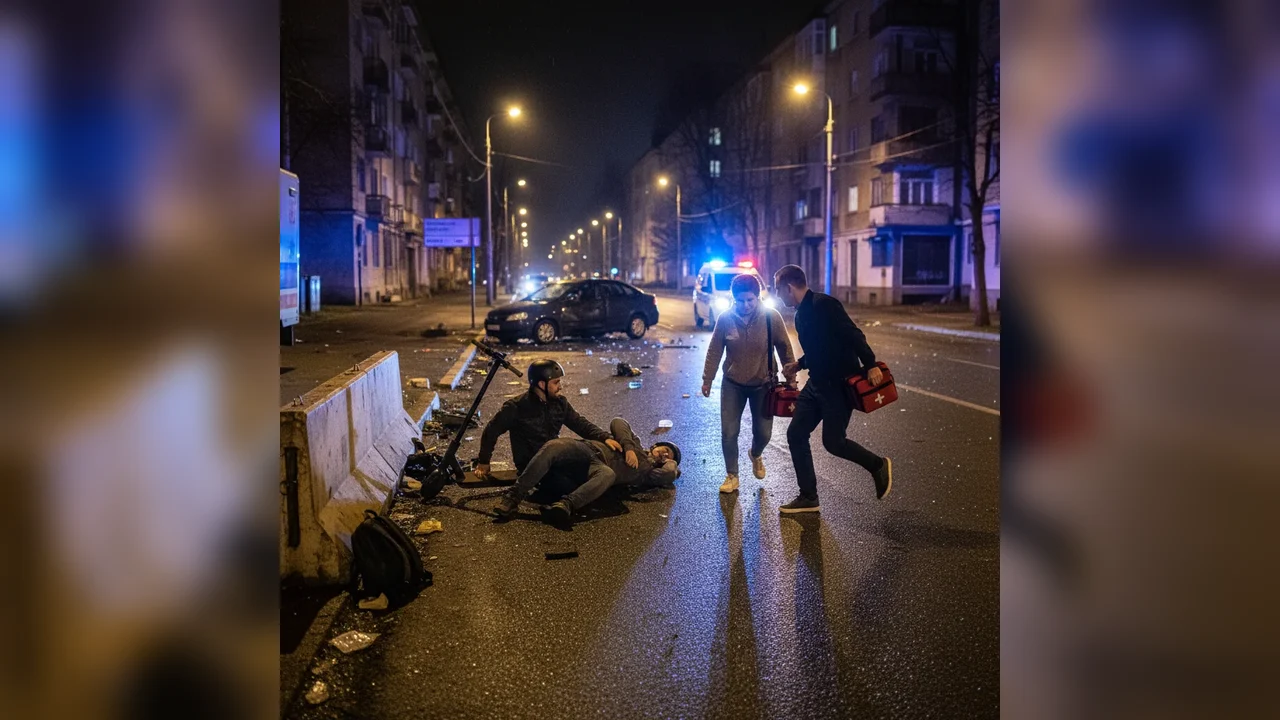 Accident grav pe trotinetă: doi bărbați salvați de medici