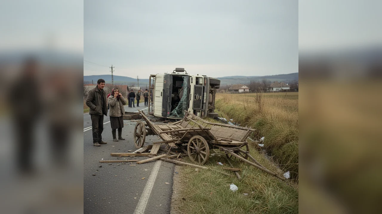 Accident în Tudora: Tânăr rănit după coliziune camion-căruță