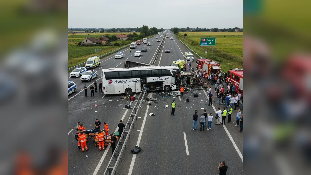 Autocar al unei firme din Botoșani implicat într-un accident pe E85, în zona Roman