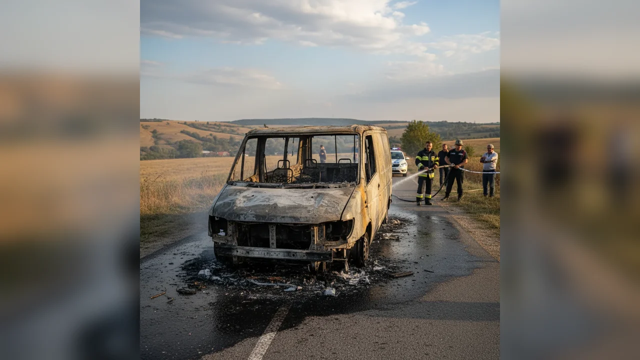 Autoutilitară complet distrusă într-un accident pe un drum din județ