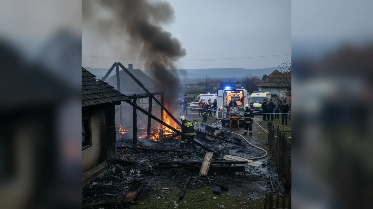 Bătrân mort în incendiu, soția transportată de urgență la spital