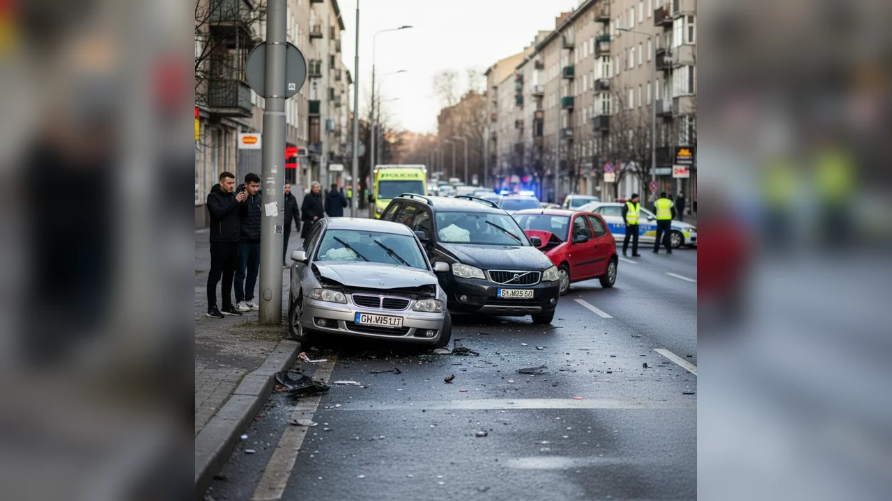 Carambol matinal în Botoșani: trei mașini avariate și un stâlp doborât