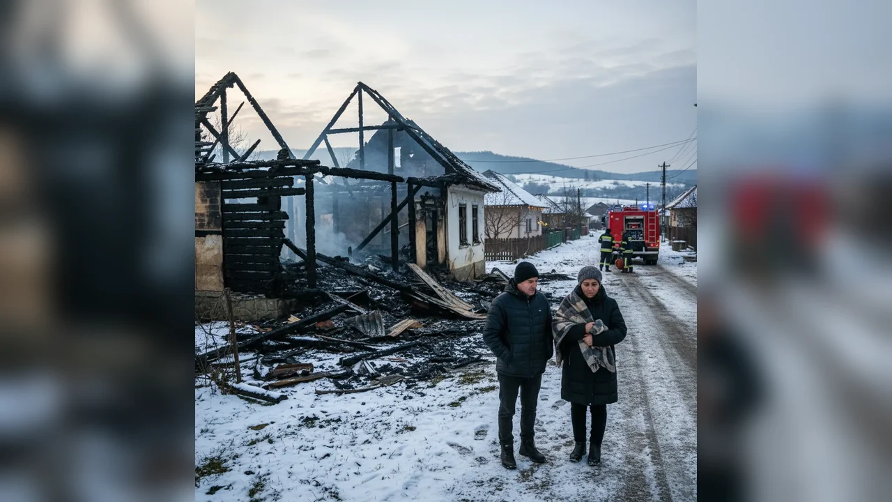 Casă distrusă de incendiu la Stănești, Botoșani, în a doua zi de Crăciun