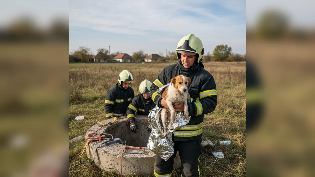 Cățel scos la suprafață de pompieri dintr-o fosă dezafectată în județul Botoșani