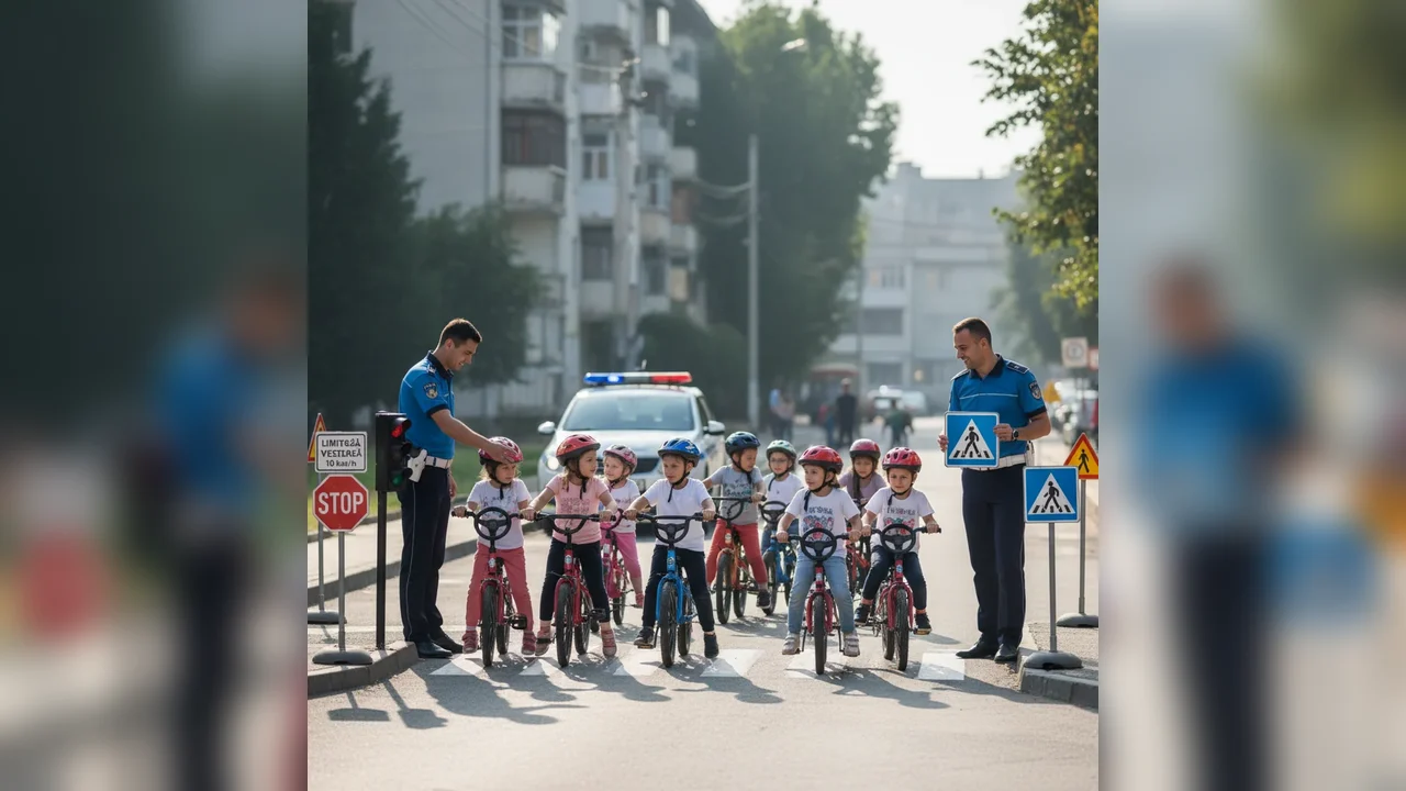 Copiii au învățat regulile de circulație de la polițiști, rol de pietoni și șoferi pentru o zi