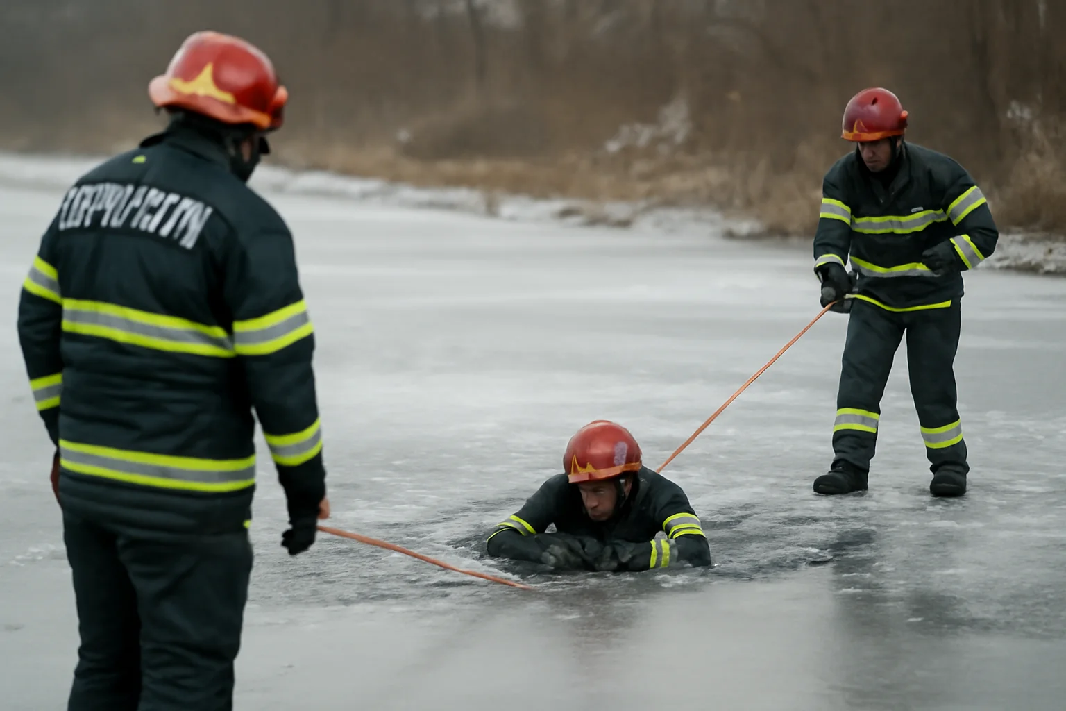 Exercițiu al pompierilor din Botoșani pentru salvarea persoanelor din ape înghețate