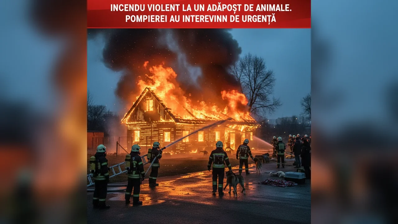 Flăcări puternice la un refugiu pentru animale, intervenție rapidă a pompierilor