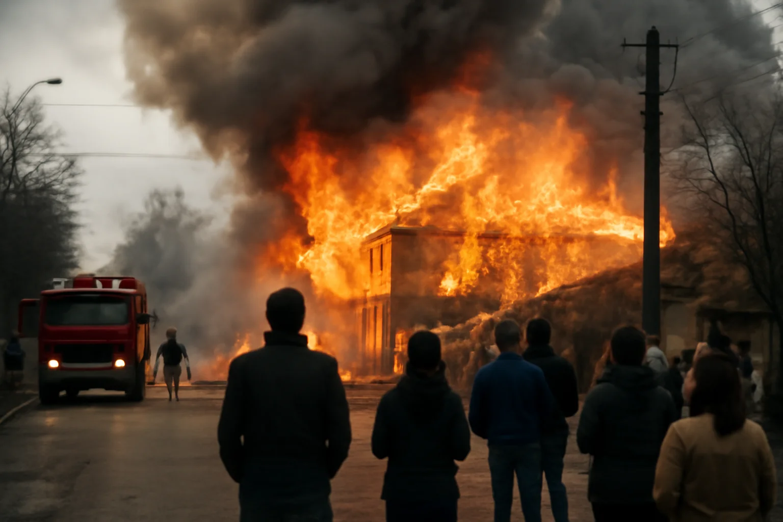 Flăcări violente izbucnite pe o arteră din oraș – imagini video de la fața locului