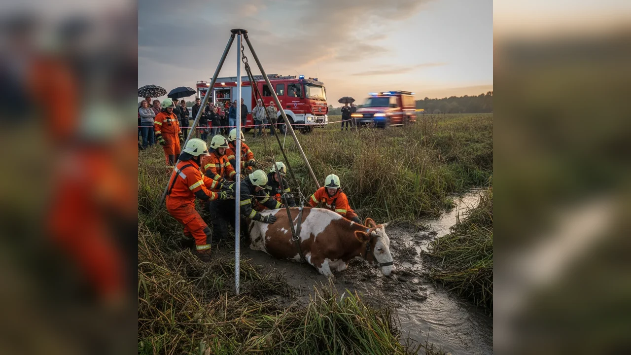 Pompierii au salvat în extremis o vacă în pericol