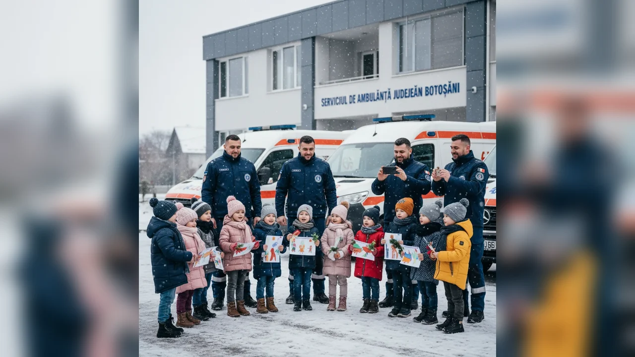 Preșcolarii de la Șotron aduc colindele la echipajele SAJ Botoșani – Moment emoționant (VIDEO)