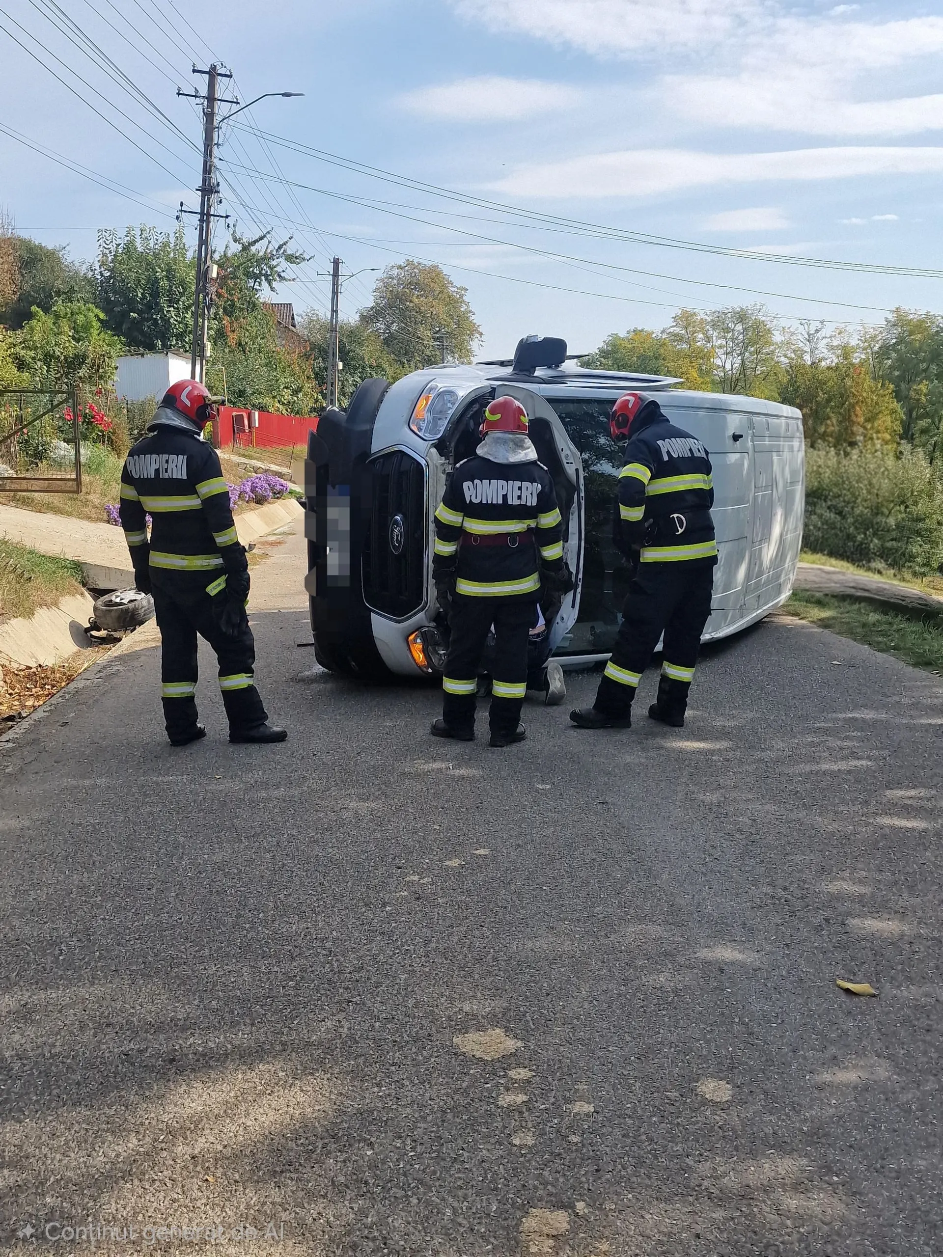 Șendriceni: autoutilitară de marfă răsturnată pe DC 79; șoferul a refuzat spitalul