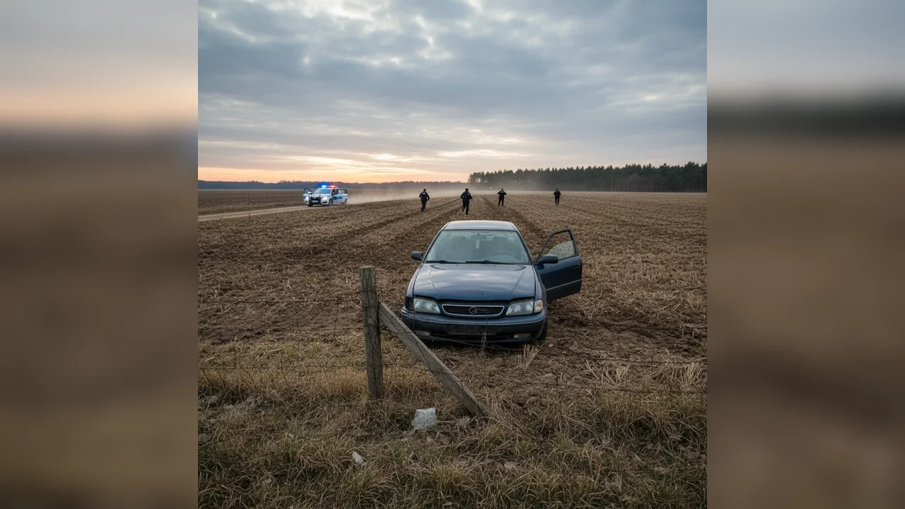 Șofer prins de polițiști în timp ce fugea pe câmp, după ce și-a izbit mașina de un gard