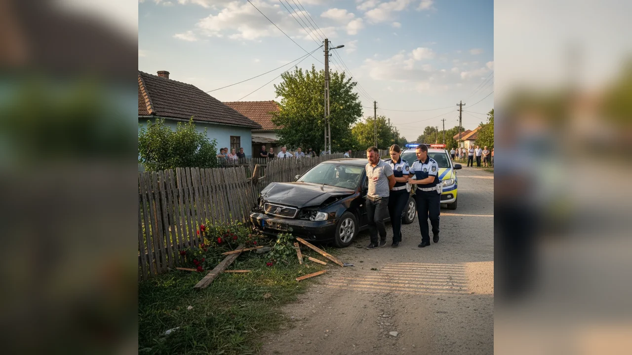 Șofer urmărit de polițiști în Victoria, județul Botoșani, prins după ce a lovit un gard