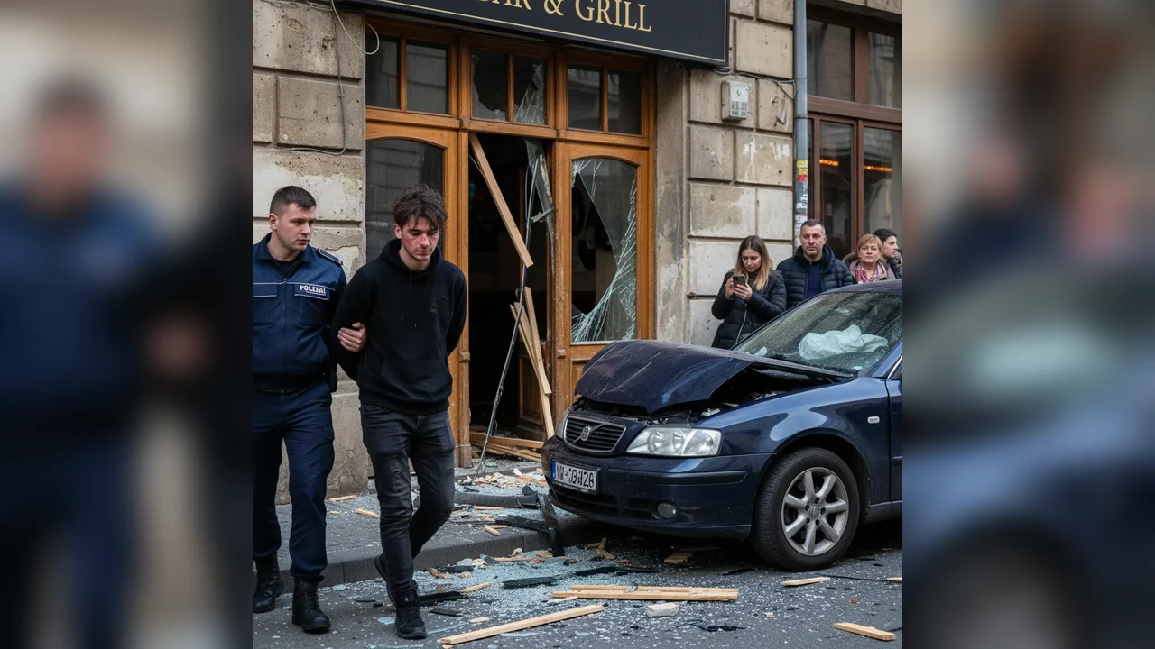 Tânăr arestat după ce a agresat un bărbat și a intrat cu mașina în ușa unui local din oraș