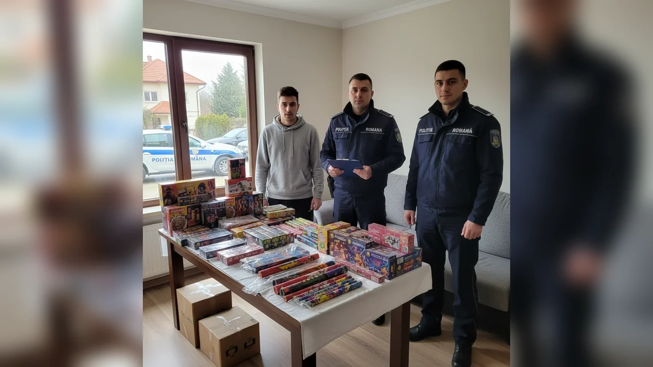 Tânăr încătușat cu un arsenal pirotehnic găsit acasă