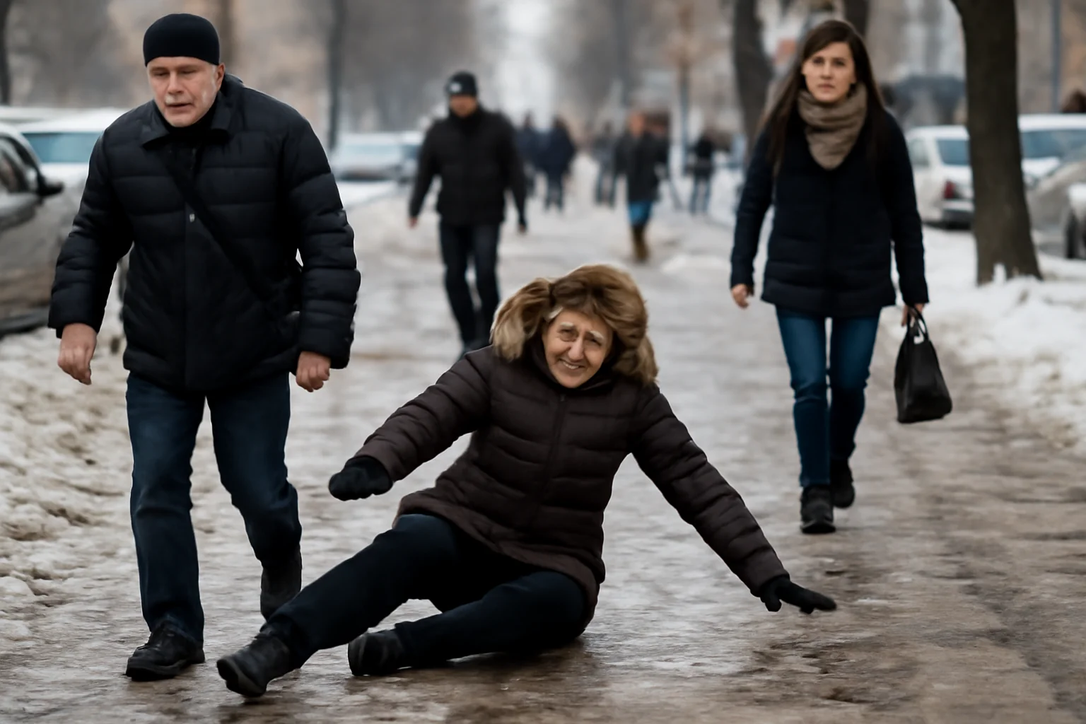 Val de accidente provocate de alunecările pe gheaţă pe trotuarele oraşului