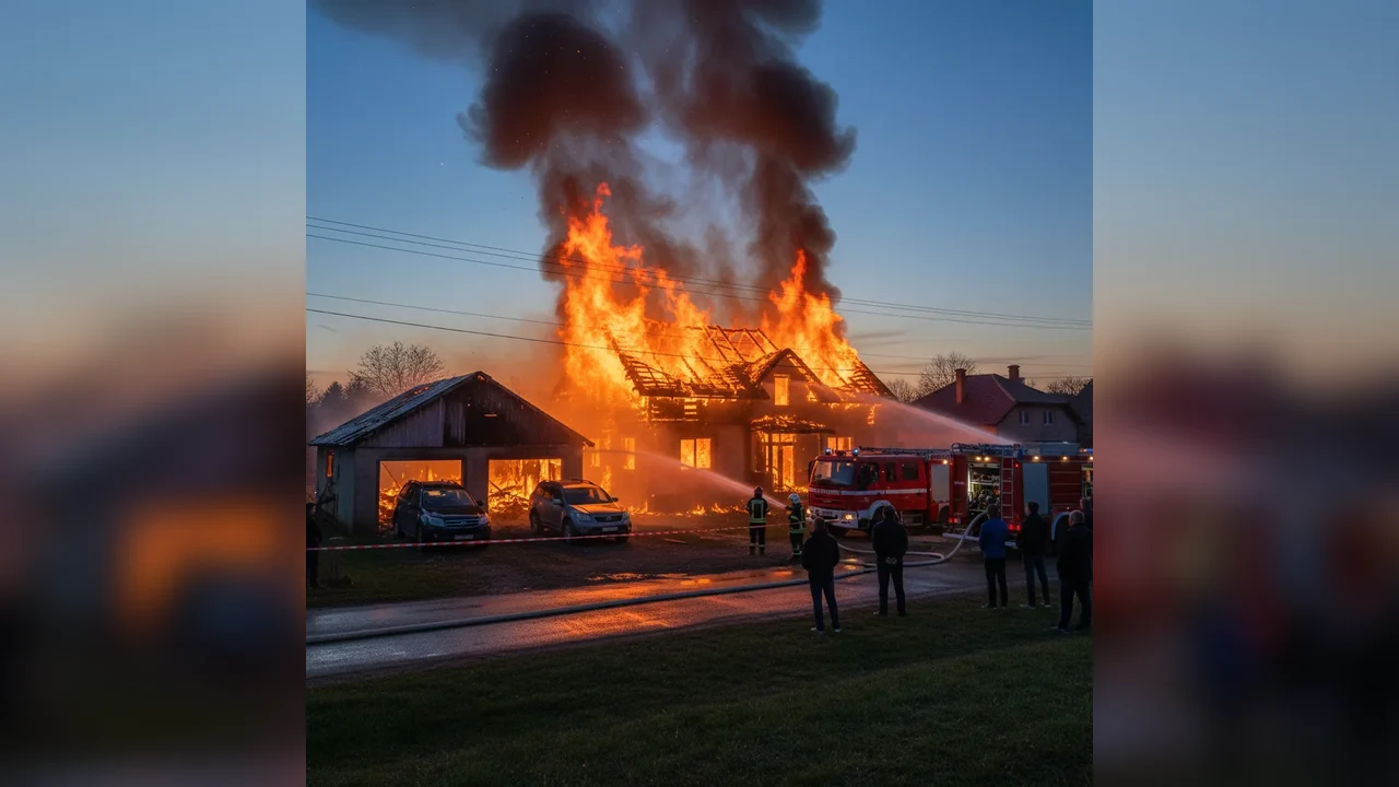 Vilă și garaj cuprinse de un incendiu puternic la Băiceni, lângă Botoșani